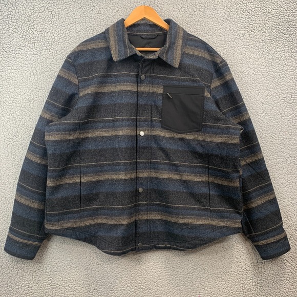 Pendleton Other - Pendleton Jacket Men's XXL Blue Tan Gray Striped Wool Blend Snap Zip Insulated